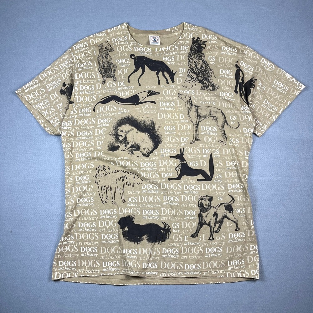 Vintage Delta Dogs in Art History All Over Print T-Shirt Tan XL Magnum Weight - Picture 1 of 6